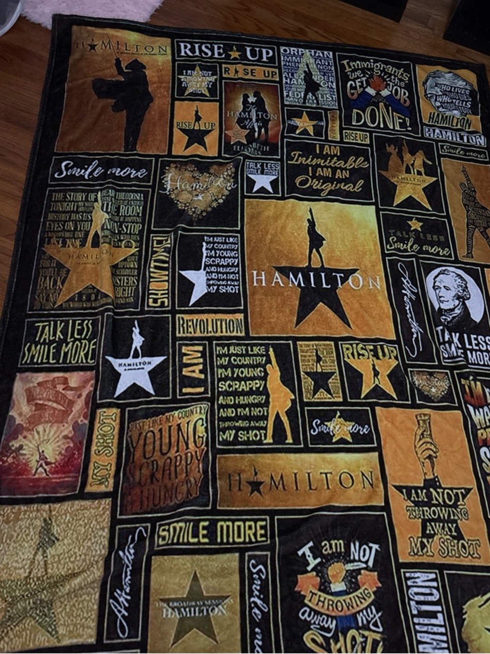 Hamilton Hamilton Musical Patchwork Throw Blanket in Black and Gold